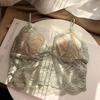 Lace Wire-Free Triangle Cup Bra & Panty Set with Strappy Design and Chest Pads for Small Busts