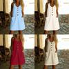 Abito Estivo Casual Senza Maniche in Lino Monocolore Giuntato con Scollo a U per Donna