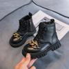 Children Autumn Winter Style Velvet Cotton Boots Boys Girls Metal Chain Middle Boots Shoes