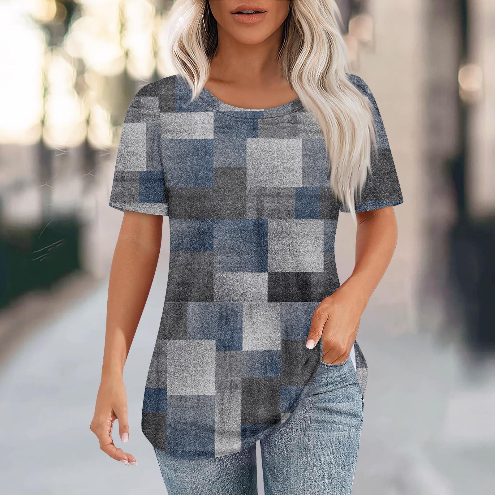 

Летний круглый вырез горловины клетчатые полоски 3D принтованный топ модные повседневные короткие рукава женские футболки S