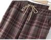 Spring Style Fashionable Plaid Elastic High Waist Pants for Middle-aged and Elderly Women
