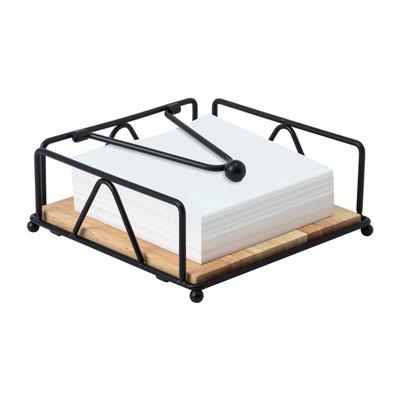 Flat Metal Napkin Holder for Kitchen Dining Table, Weighted Arm, Sturdy Cast Iron, Wooden Base, Outdoor