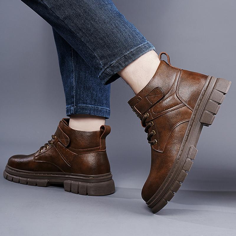 New Men's 2024 Winter Fashion High-top Shoes British Style Outdoor Casual Non-slip High-top Retro Lace Trendy Work Boots 38-44