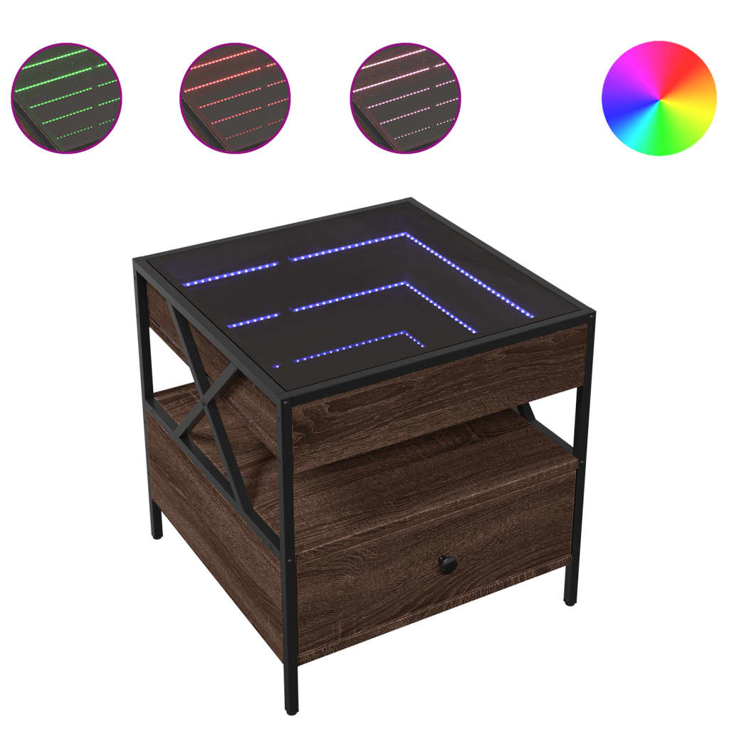 Infinity LED Coffee Table Brown Oak Effect 50x50x51 cm