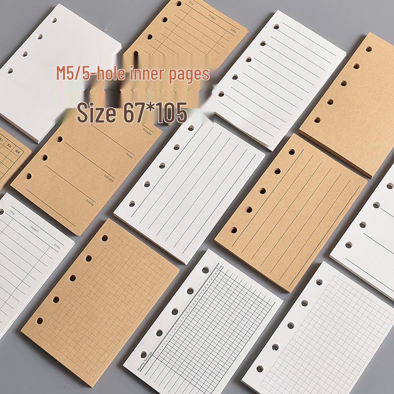 In-Stock A8 M5 Planner Refillable Loose-Leaf Inner Pages: Grid, Blank, Vertical Line, Weekly Plan, One Page Per Day, Punch-In Style.