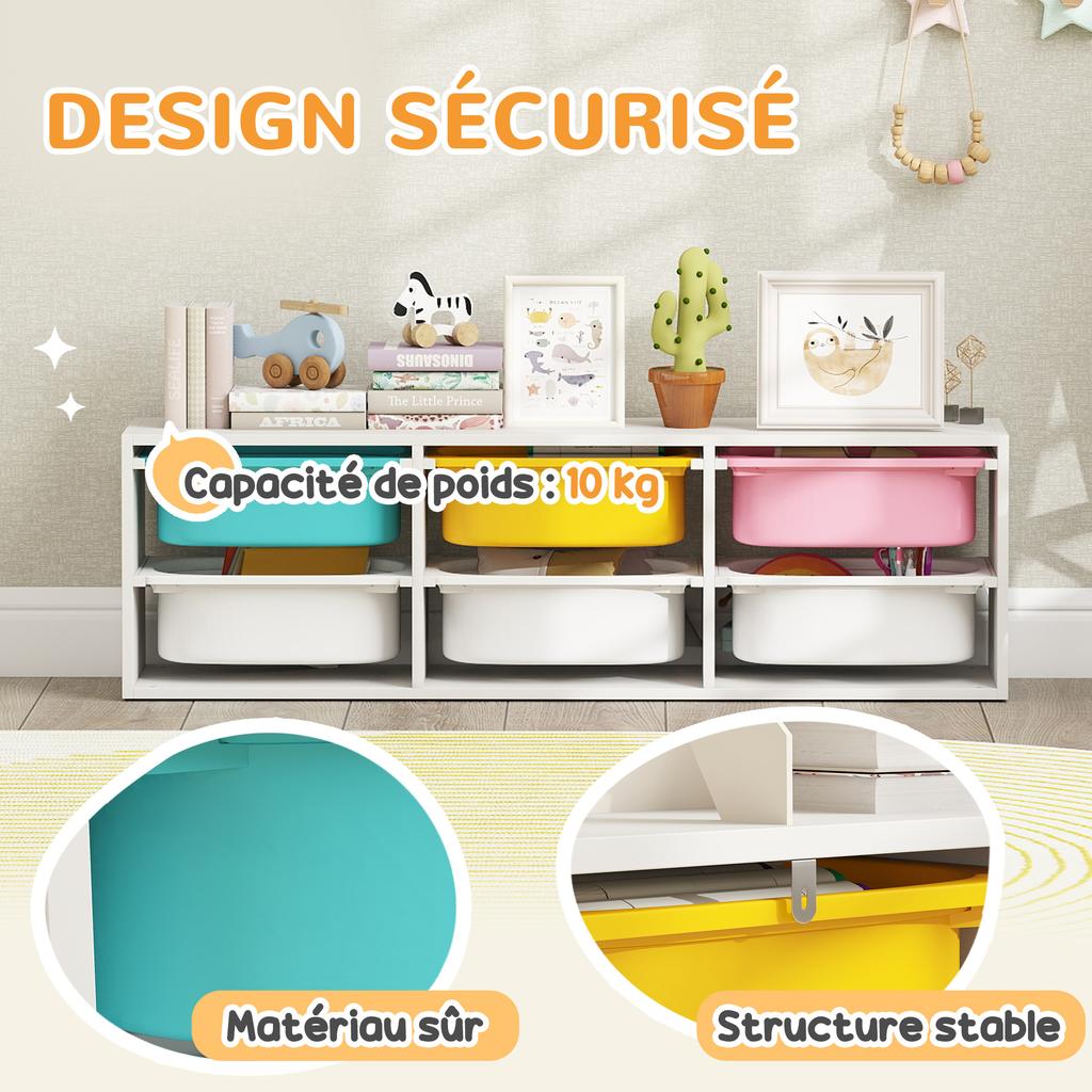 Low Height 2 Tiers Storage Organiser, Kids Toy Storage Unit with 6 Removable Bins for Bedroom, Nursery, Playroom