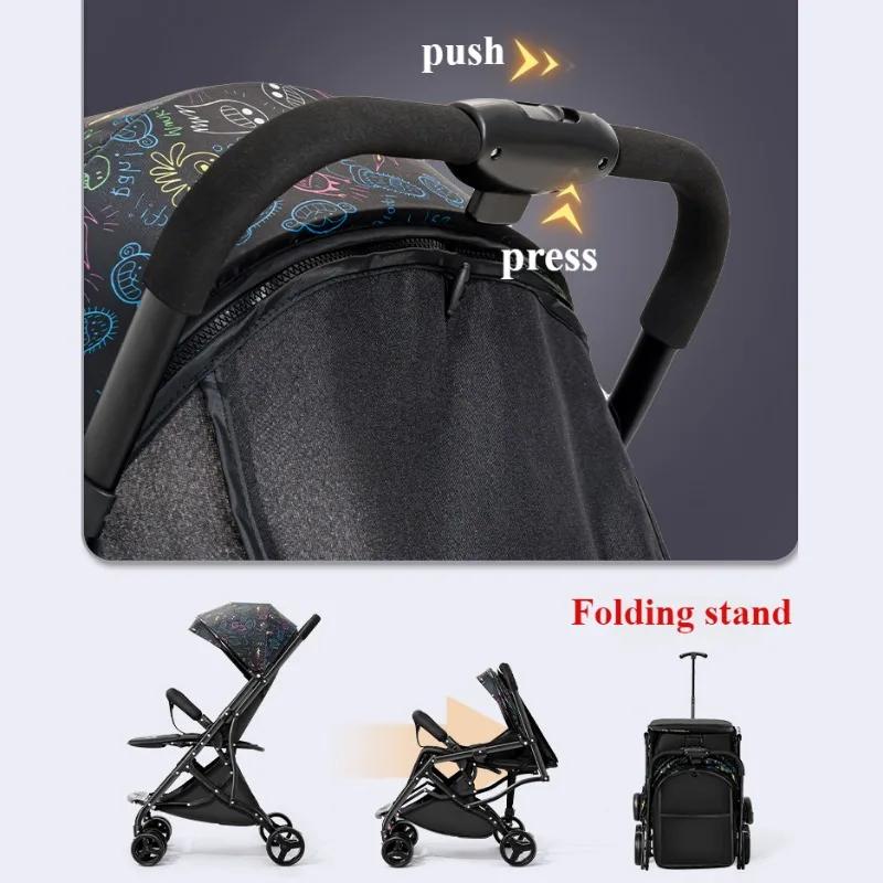 One Click Folding Baby Stroller Can Sit & Lying Foldable Portable Lightweight Baby Strolling Cart Large Space Adjustable Backset