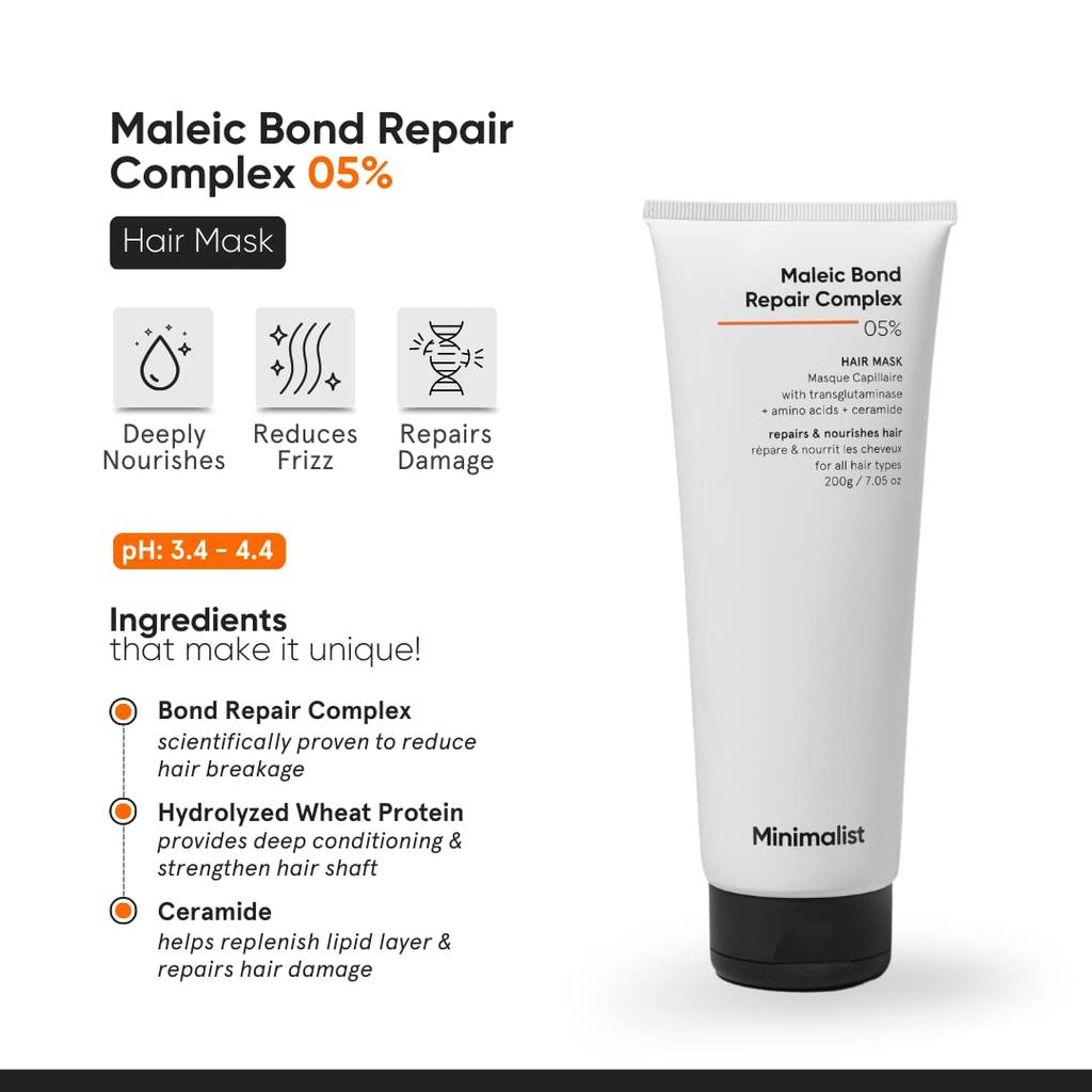 Mask for Complex Hair Restoration with Maleic Acid 05% (200 G), Maleic Bond Repair Complex 05% Hair Mask, Minimalist