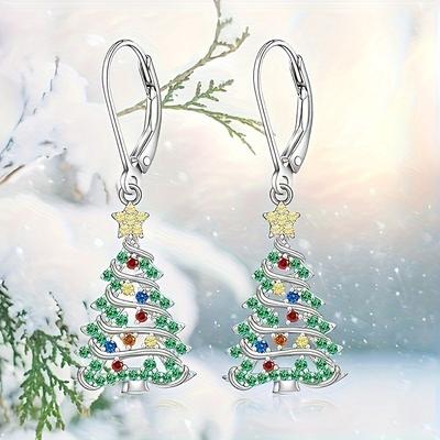 One Pair of Women's Fashion Dangle Earrings with Exquisite Synthetic Synthetic Zirconia Colorful Christmas Tree Pendant, Party Jewelry Gift for Ladies