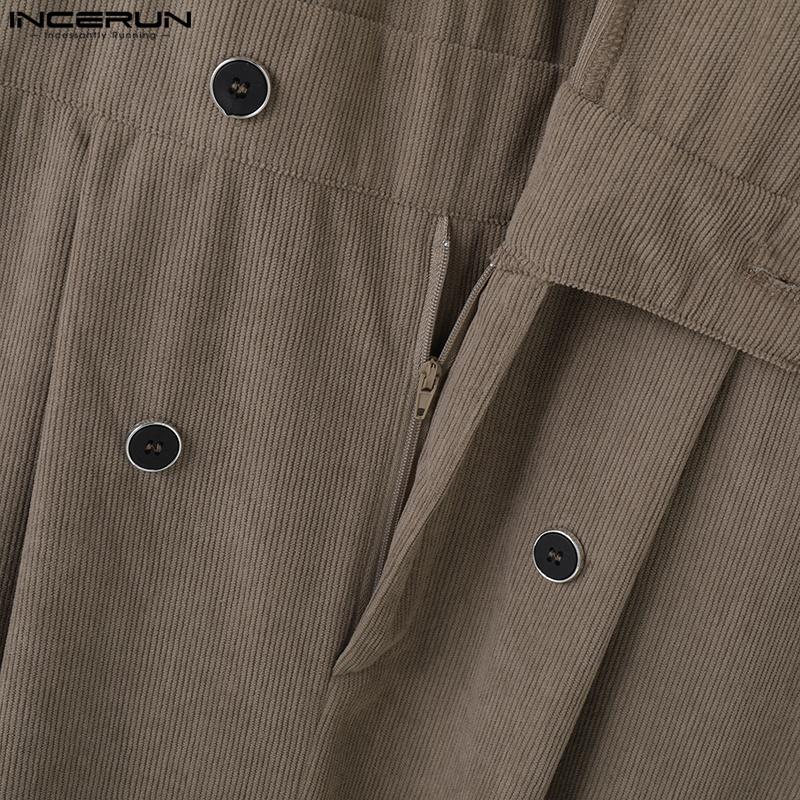 INCERUN Herren Frühling Langarm Korduroy Lange Overalls Lässig Reißverschluss Strampler