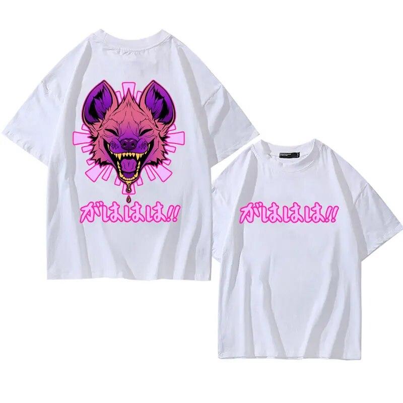 Anime Vaporwave Hyena Print T-shirt GAHAHA Furry Wildlife Safari T Shirt Unisex Women Harajuku Gothic Oversized T-shirts Streetwear