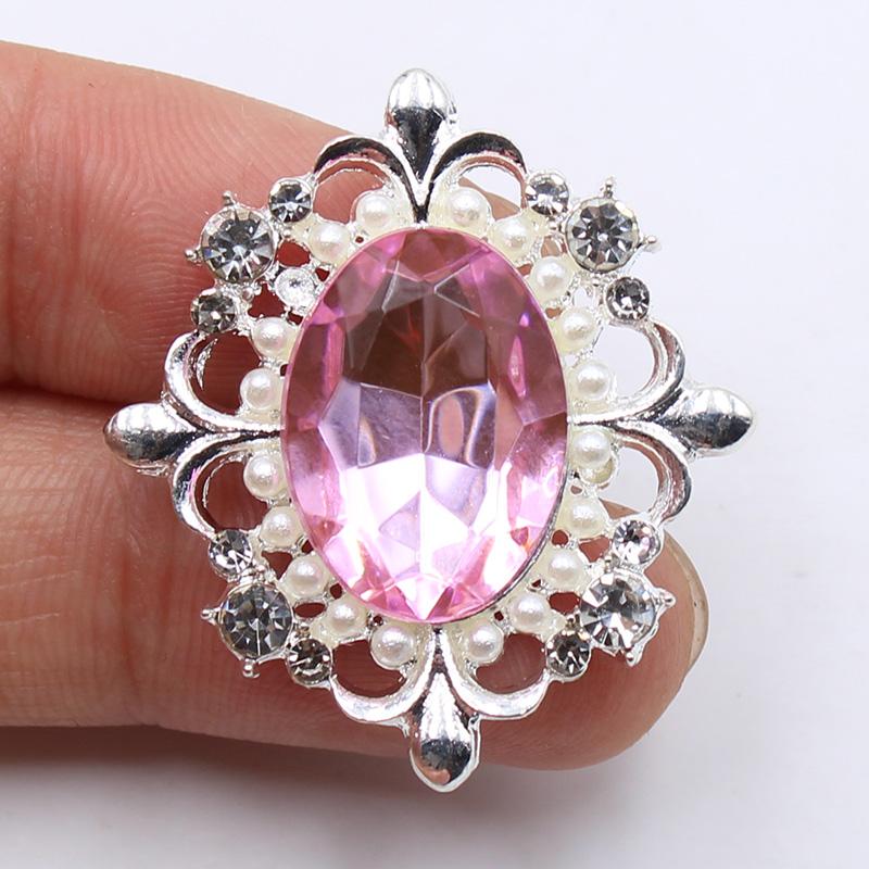 10PCS 30*34MM NEW Acrylic Button Pearl Rhinestone Silver Alloy Buttons Diy Flatback Embellishments Dress Decoration Accessories