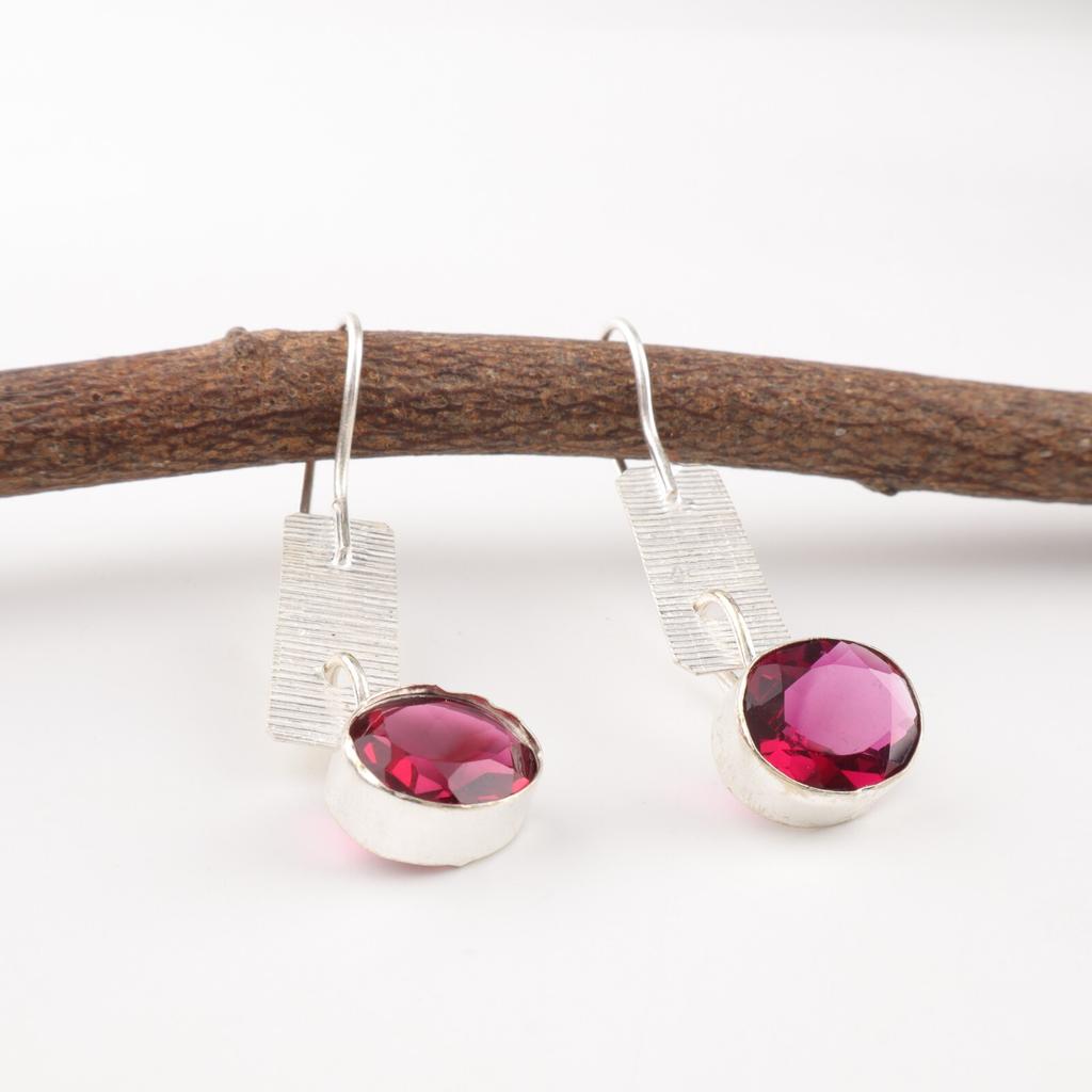 Pink Rubellite Gemstone 925 Solid Silver Jewelry Handmade Birthday Earrings 1.9" EE-168-6