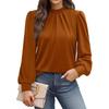 Spring Autumn Stand Collar Loose Casual Elegant Pullover Blouse Women Long Sleeve Solid Color Folds Shirt Top