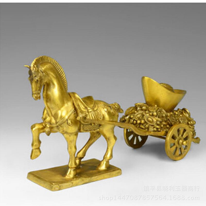 Bronze Horse-drawn Carriage Yuanbao Ornament Zodiac Horse Carriage Home Decoration Opening Ceremony Craft Gift