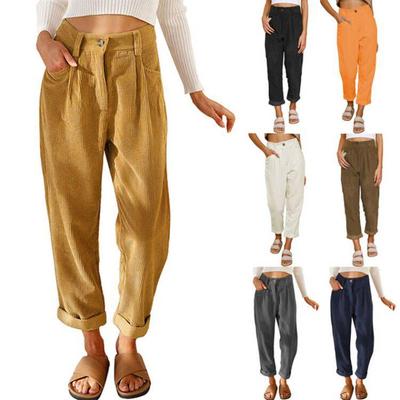 Pantalones de pana de cintura alta para mujer otoño 2025 - Color sólido, pierna recta suelta