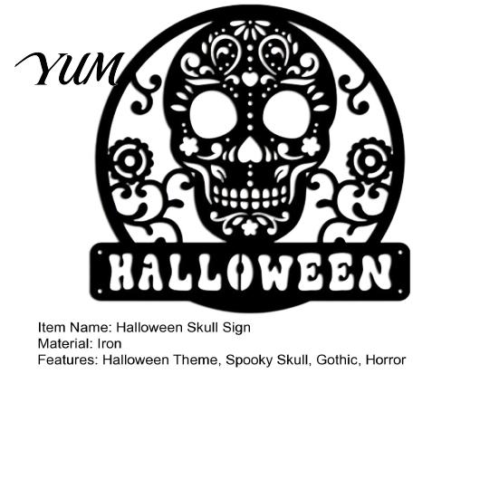 Front Porch Hanging Sign Skull Metal Door Sign, Gothic Spooky Skeleton Head Wall Halloween Atmosphere Decor Art for Man Cave, Bar, Bedroom,