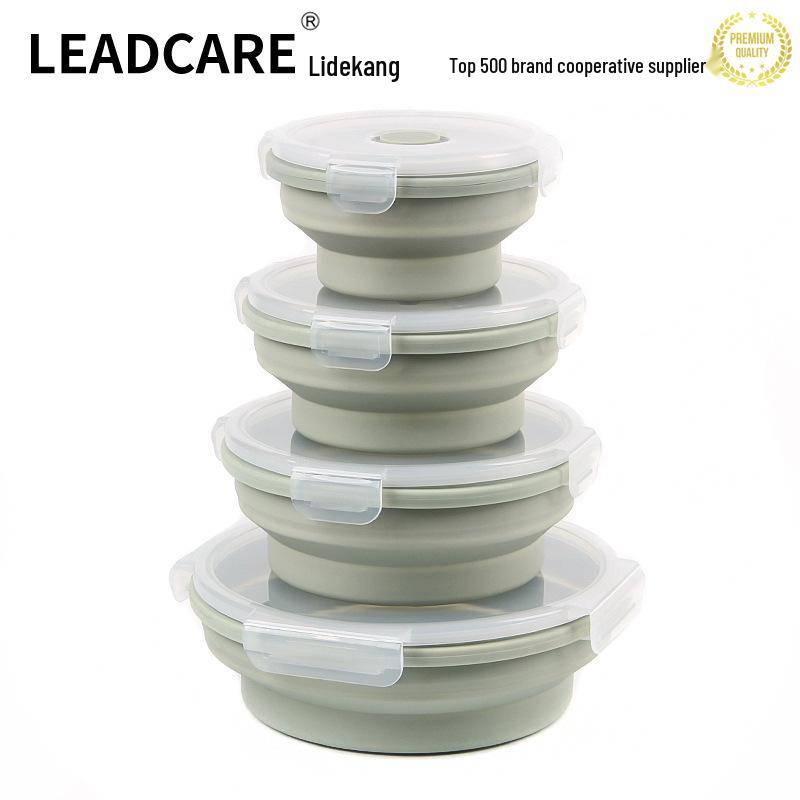 Silicone Collapsible Lunch Box - Round Food Storage Container for Outdoor Picnic or Travel.