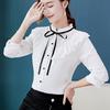 Women Work Long Sleeve Bow Tie Ruffles Chiffon Blouse Tee Shirt Top