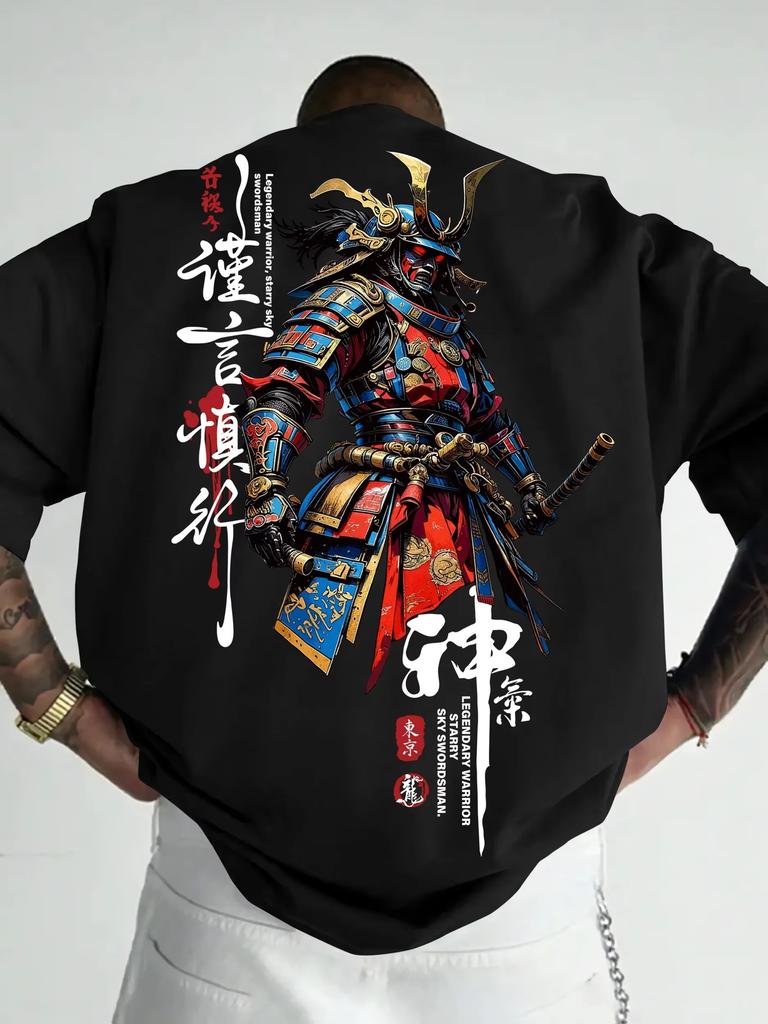 2026 New Summer Streetstyle Unisexs Tshirt Samurai Pattern Printing Oneck Short Sleeve Tops Highquality Trendy Streetwear Y2k