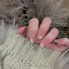 White Tea Clear Joy: Minimalist Glass Bead Cat Eye Blush for a Pure, Handmade Manicure.