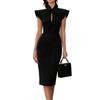 Women Retro Half Collar Tie Neck Ruffle Sleeve Fitted Knee Length Cocktail Pencil Dress for Work Party