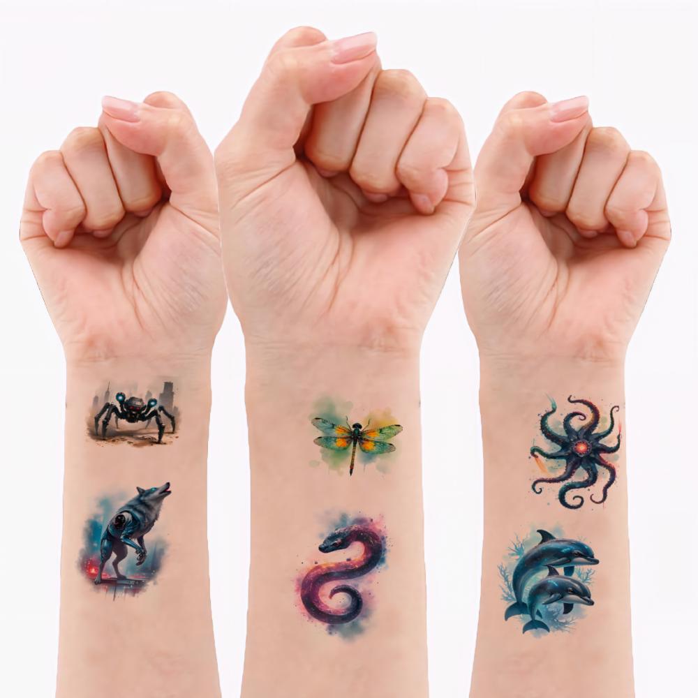 28 Stück Temporäre Tattoos Fantasiewesen Wasserdicht Langanhaltend Körperaufkleber Tierdesigns Aquarell Für Arme Wangen