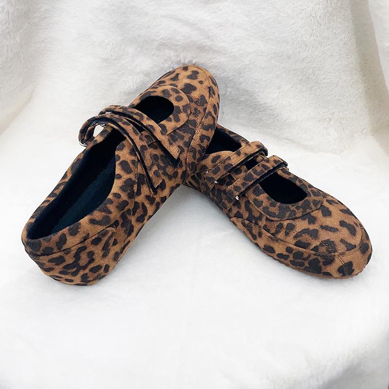 Retro Leopardendruck Innenhöhe Erhöhung Französische Mary Jane Schuhe Damen Frühling und Herbst neue Klettverschluss Ballerinas