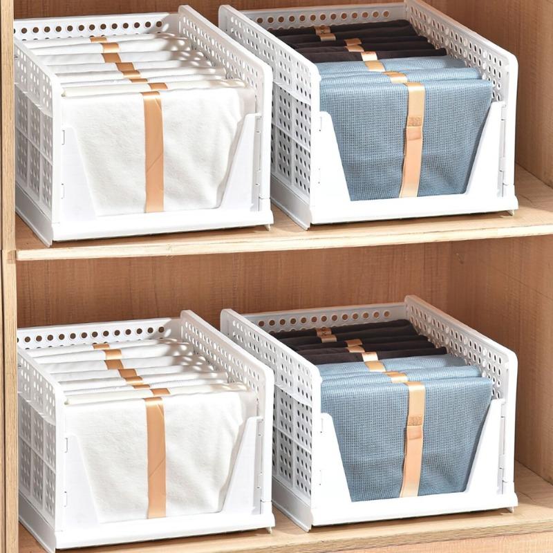 5PCS Large Foldable Plastic Clothes Organizer Storage Baskets in Closet Stackable Clothes Standing Rack Men Pants Jeans Storage