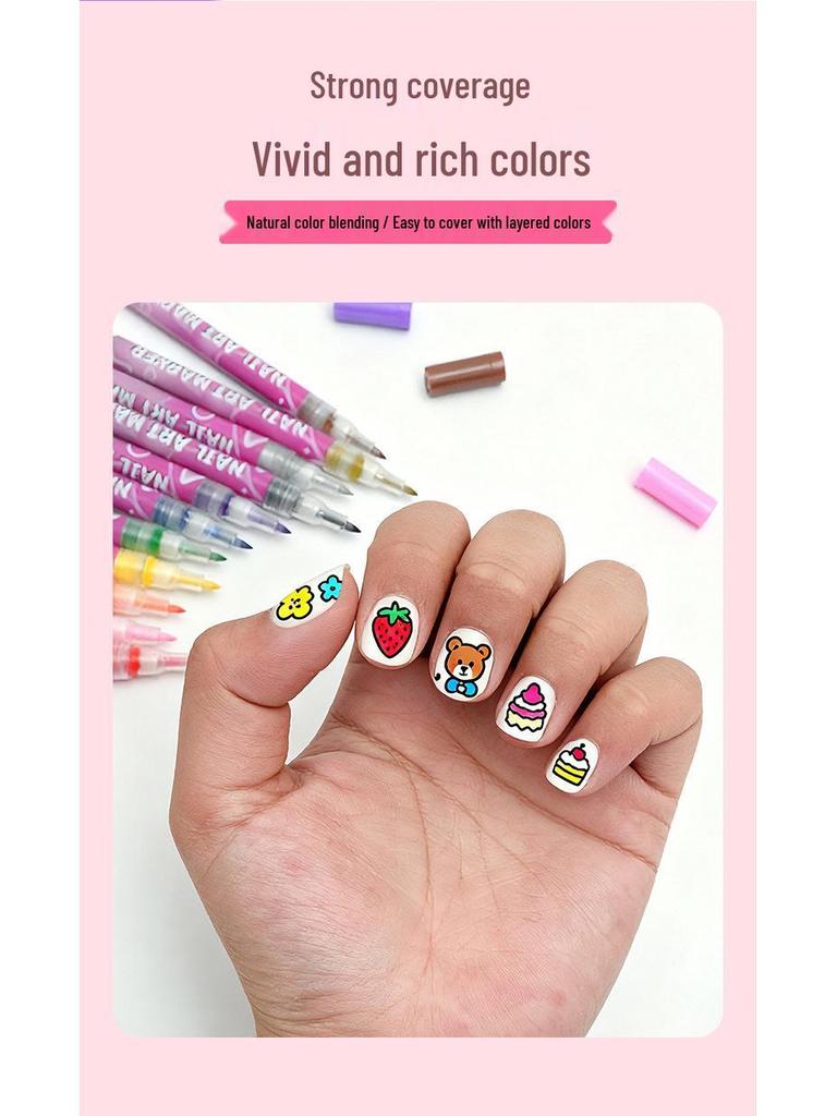 Cross 0.5mm Nail Art Pen Set - 12 Colors for DIY Dotting, Painting & Graffiti