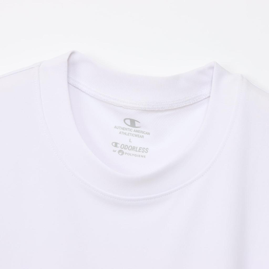 Champion Short Sleeve Crew Odor Script Rubber Men's T-Shirt, White, Neck, Antibacterial, Resistant, Breathable, Quick-Drying, Logo, Print, C3-BV305