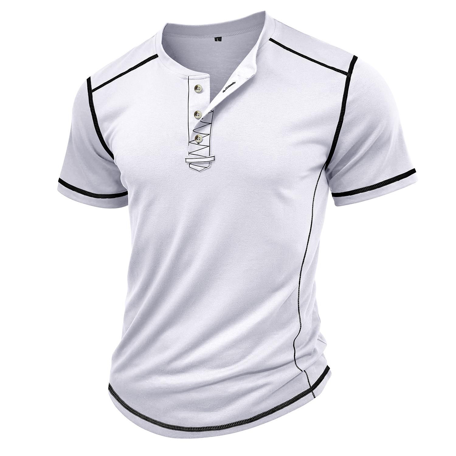 

Мужские футболки с воротником-хенли и короткими рукавами, рубашки с цветными блоками из смеси хлопка, летняя повседневная одежда 3XL белый