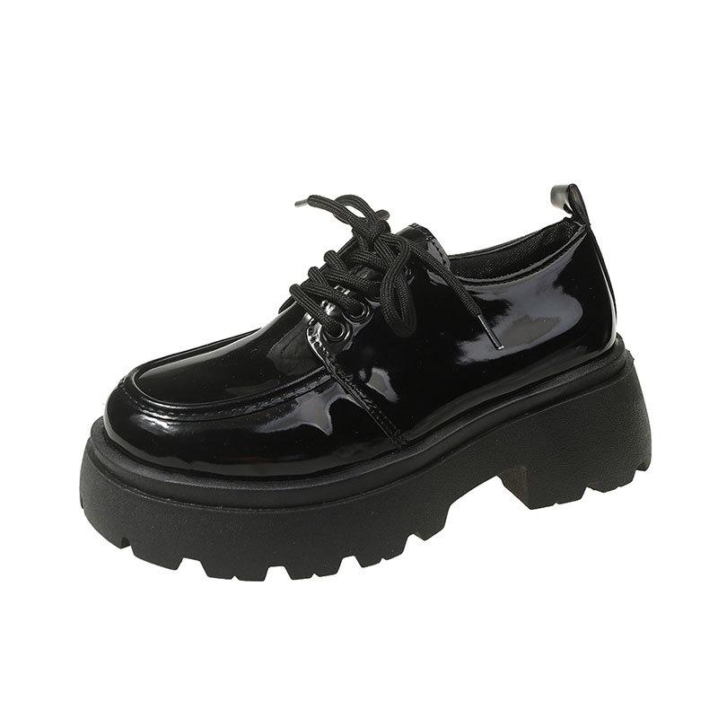 British Style Lace-up Small Leather Shoes Women's Autumn 2025 New French Patent Leather Round Head Single Shoes Loafers