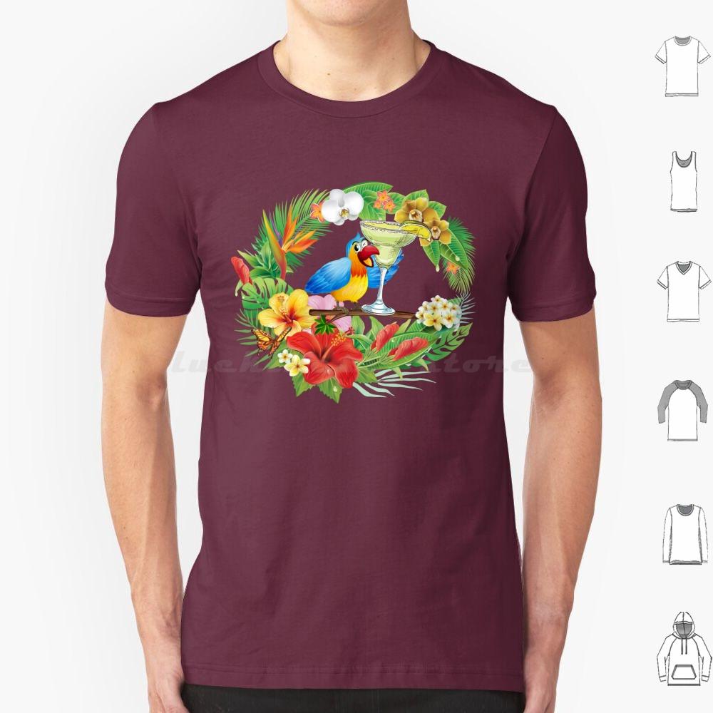Parrot With A Margarita T Shirt Men Women Kids 6xl Parrothead Buffett Shark Tropical Volcano Parrot Margaritaville Beach