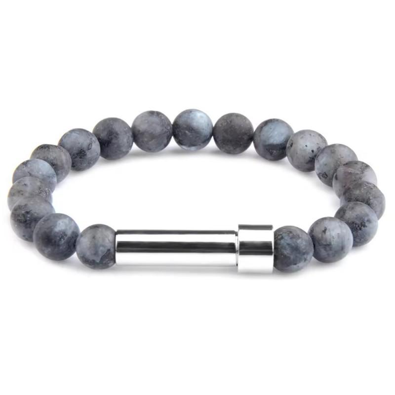 Stainless Steel Beaded Stretch Bracelet With Natural Stone Charms DIY Engraving Paper Insert Fashion Geometric Jewelry