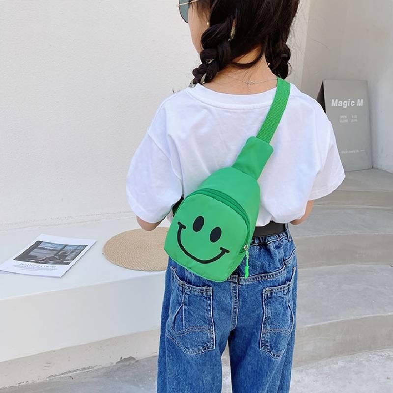 Trendy Children's Canvas Crossbody Bag With Smiley Face Design For Boys And Girls