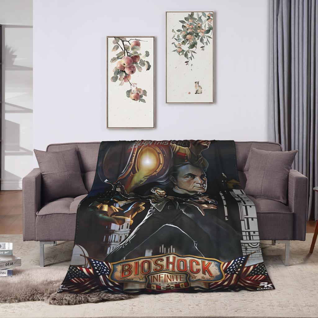 B-BioShocks 2 Remastered Flannel Blanket Soft Durable Throw Blanket for Couch Chair Travel Graphic Bedspread Sofa Bed Cover