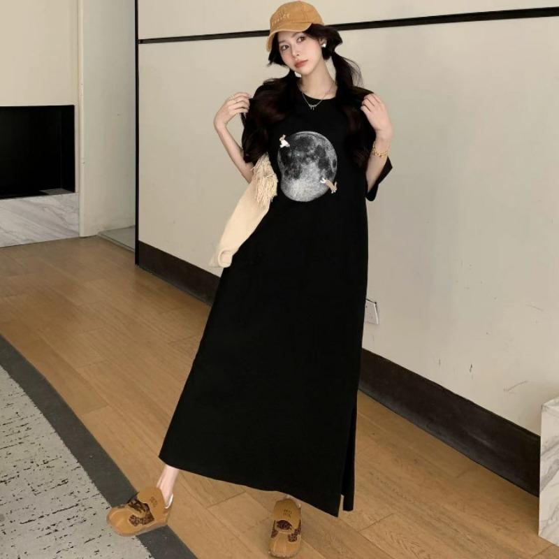 

Новое платье-футболка для женщин с шикарными принтами и непринужденным стилем. Необычное летнее платье длиной до колена. 4XL чёрный