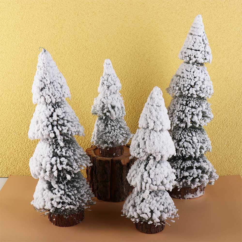 Handmade Flocked Cedar Tree Tower Shaped Mini Christmas Tree Elegant Mini Snow Pine Tree New Year