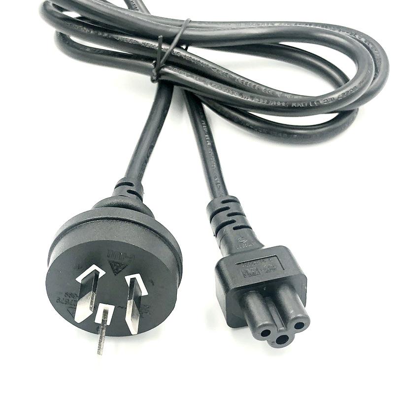 Australian 3-Core L-Shaped Clover Tail Power Cord, SAA Approved, 90-Degree Three-Pin Plug