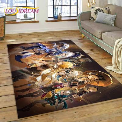 Neuester Genshin Impact Cartoon Spiel Teppich für Schlafzimmer Wohnzimmer Zuhause Sofa Dekoration, Kinder Spiel Große Dekor Bodenmatte