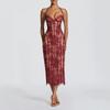 2026 Womens Lace Sleeveless Halter Neck Fitted Midi To Maxi Dress With Corset Waist