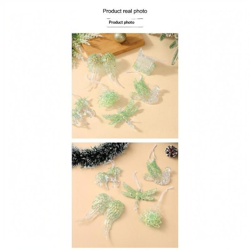 Green Glitter Christmas Hanging Ornament Sparkling Reindeer/High Heel/Tree /Snowflake Designs Pendants With Ribbon Decor