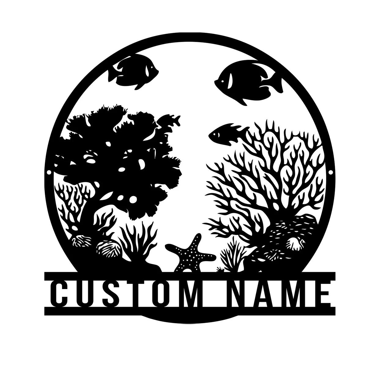 Metal Fish Coral Reef Wall Art Hanging Home Aquarium Decor чёрный
