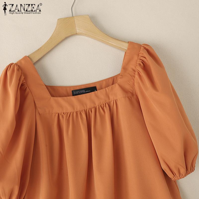 ZANZEA Women Casual Square Collar Summer Short Sleeve Blouse