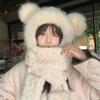 Warm 3-in-1 Cap Scarf Gloves Set Winter Integrated Cap Scarf Bear Ear Hooded Scarf  for Women