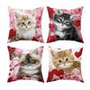 Loving Cat Art Throw Pillow Covers Cute Kitten with Red Heart  Rose Bouquet Print Cushion Cases Warm Romantic Aesthetic Decor