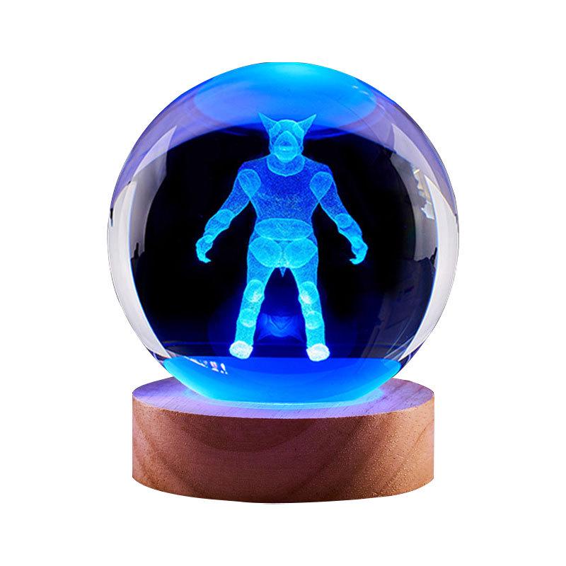 Colorful Werewolf Crystal Ball Night Light: Creative Luminous Ornament with Inner Carving Design