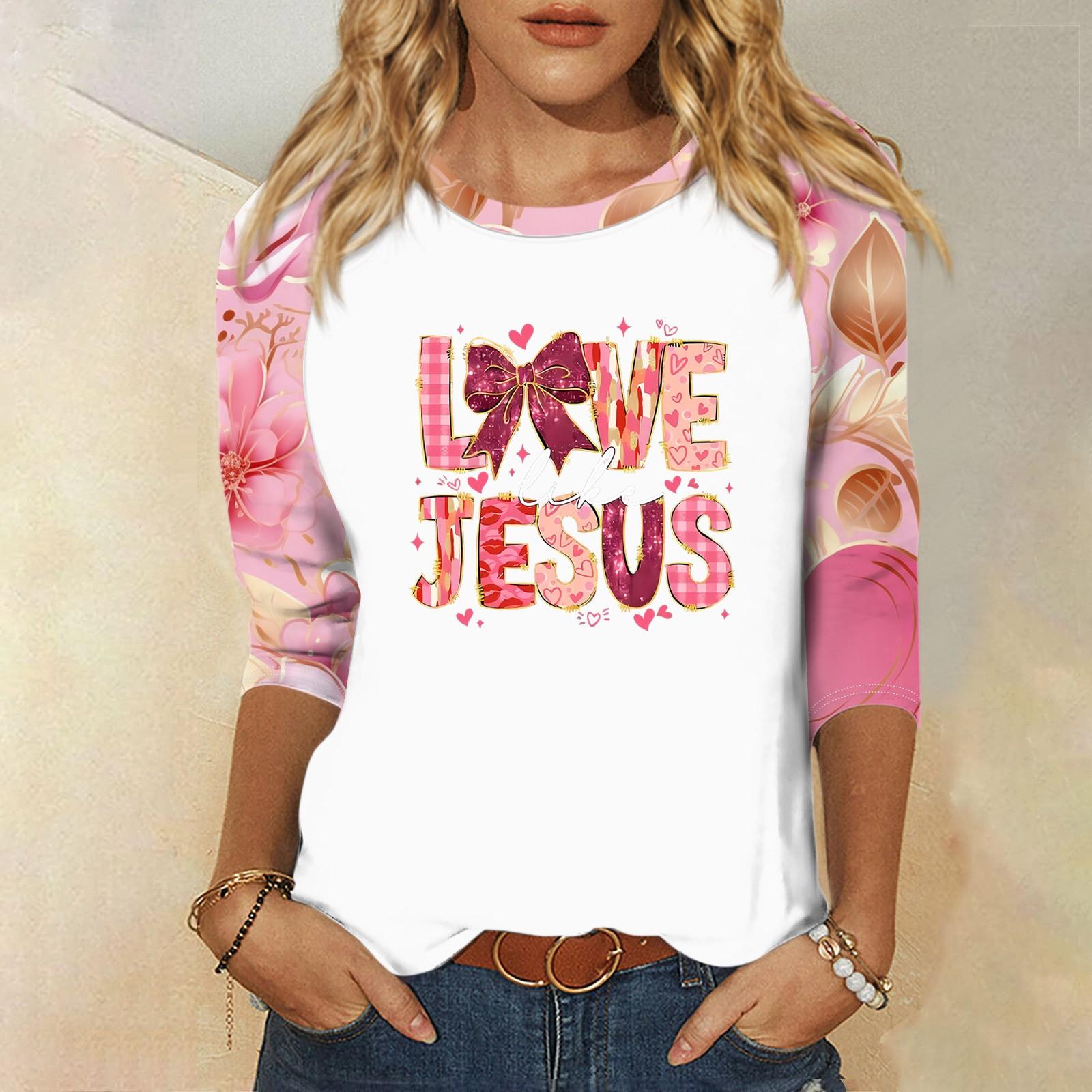 

Сорочка для жінок мода повсякденний реглан рукав круглий виріз 3/4 рукав вільний принт футболка топ XL червоний