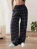 2024 Autumn/Winter Women's High-Waisted Plaid Wide-Leg Pants - Perfect for Back-to-School, Christmas, and Daily Wear